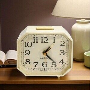 Vintage Westclox Electric Alarm Clock Octagon 22090 22540 White MCM Works